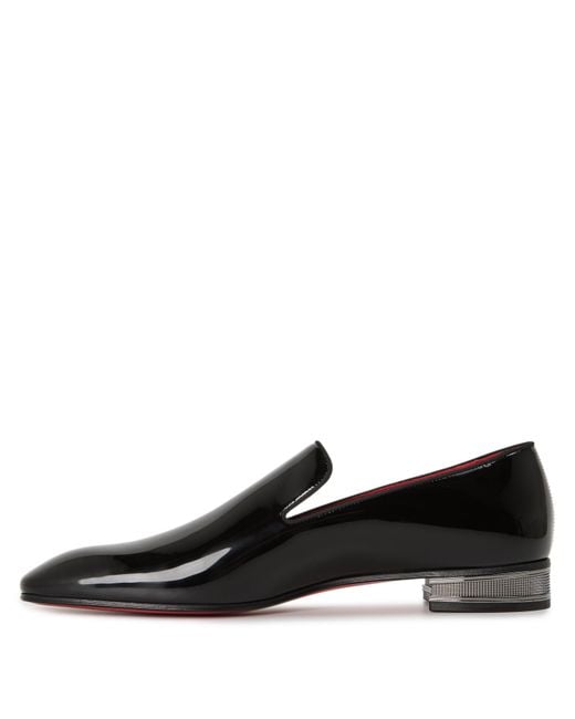 Christian Louboutin Black Patent Leather Square-Toe Slip-On Loafers for men