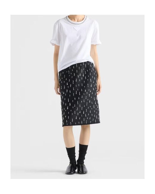 Prada White Triangle-Patch Crewneck T-Shirt