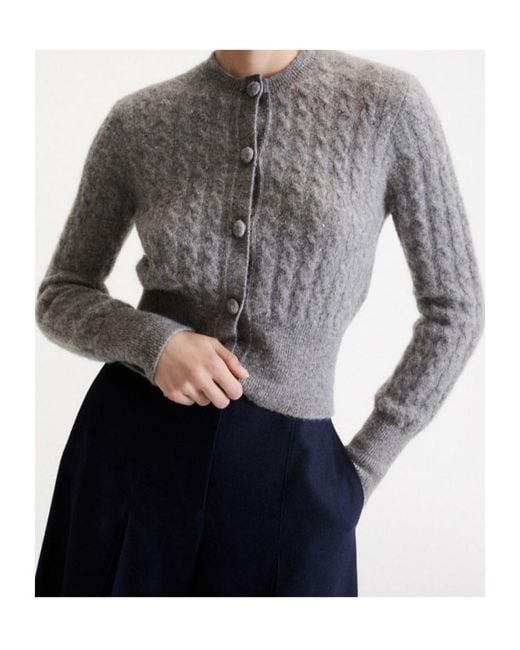Marella Gray Cable-Knit Alpaca-Blend Cardigan