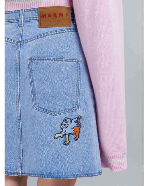 Marni Blue Light Denim Skirt With Embroidery