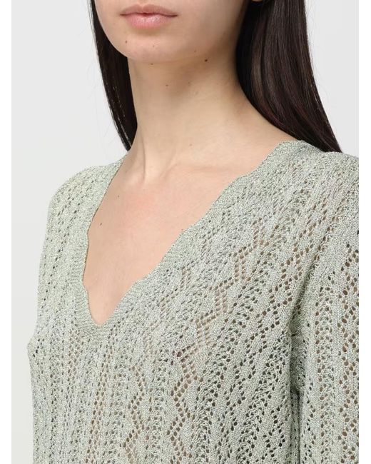 Twinset Green Lurex Pointelle-Knit Jumper