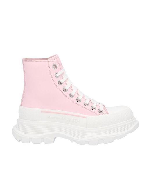 Alexander McQueen Pink Tread Slick Ankle Lace-Up Boots