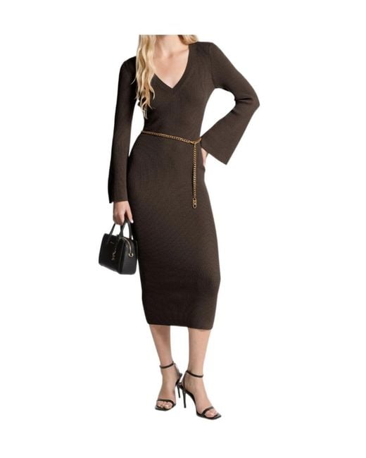 MICHAEL Michael Kors Black V-Neck Belted Midi Dress