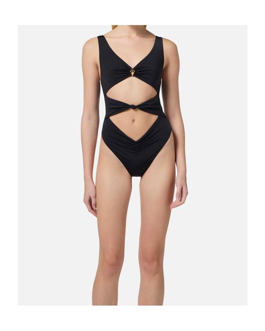 Elisabetta Franchi Black Knot Detailed Cut-Out Swimsuit