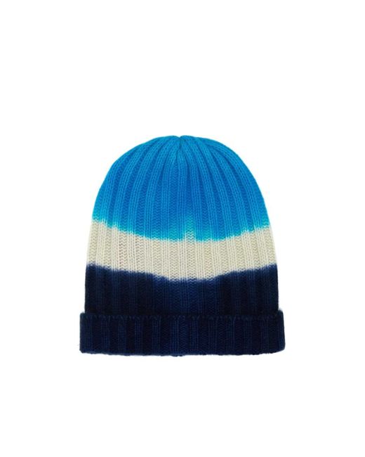 The Elder Statesman Blue Tie-Dyed Chunky Ribbed-Knit Beanie for men