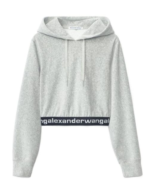 Alexander Wang Gray Elasticated Hem Cropped Hoodie