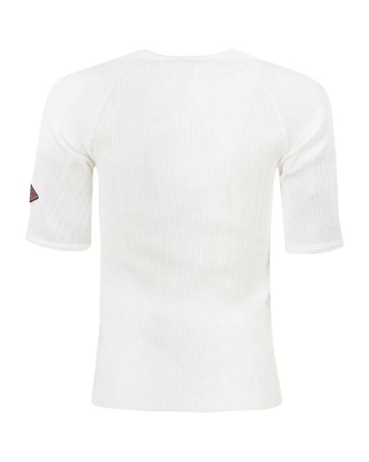 Bottega Veneta White Logo Embroidered Ribbed T-Shirt