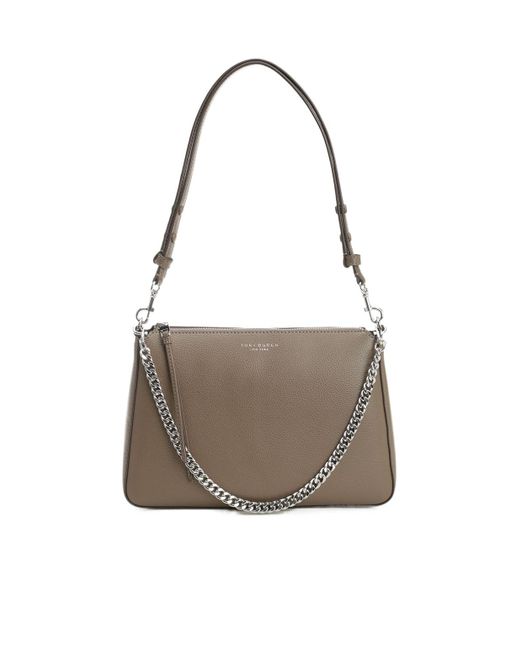 Tory Burch Gray Chain-Linked Zipped Shoulder Bag