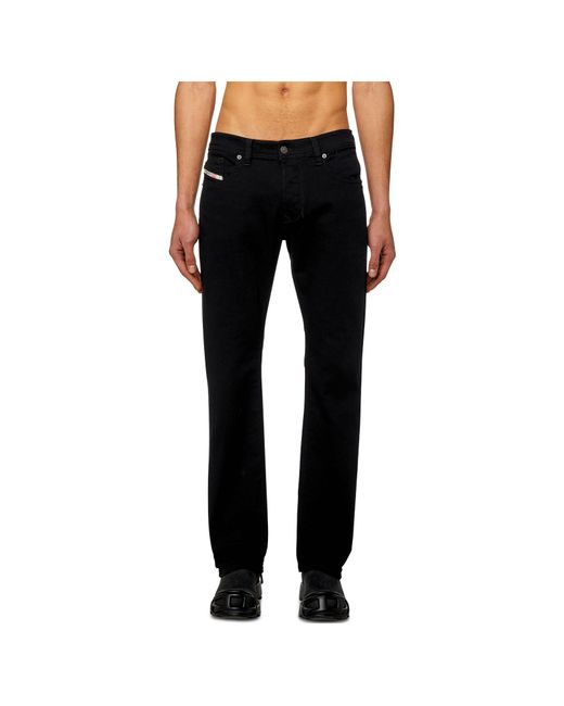 DIESEL Black Logo-Patch Straight-Leg Jeans for men