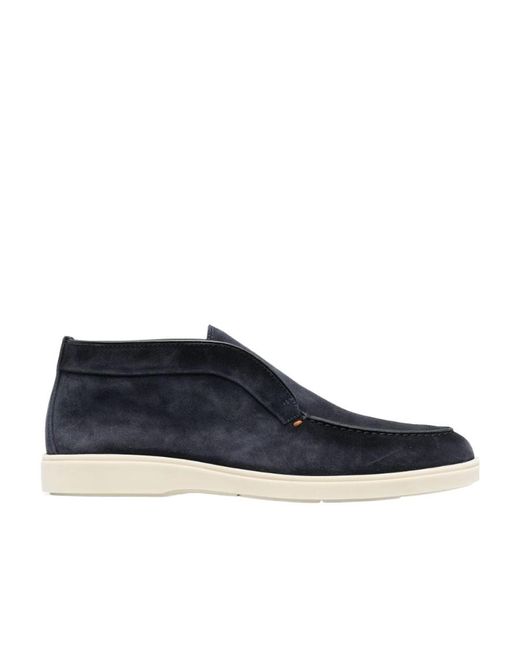 Santoni Blue Desert Round-Toe Slip-On Boots for men
