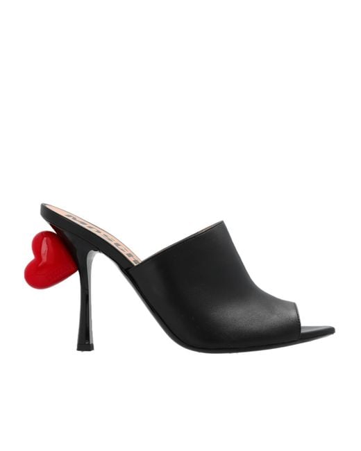 Moschino Black Heart-Detail Open Pointed-Toe Mules