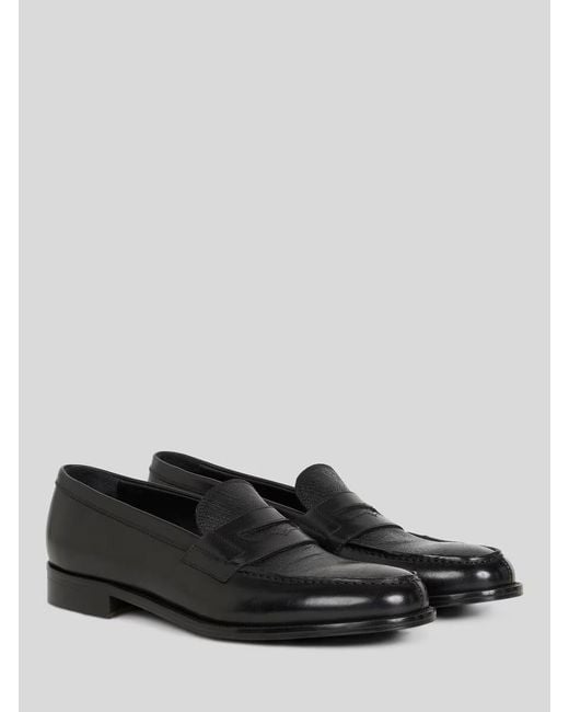 Etro Black Leather Loafers With Paisley Detail for men