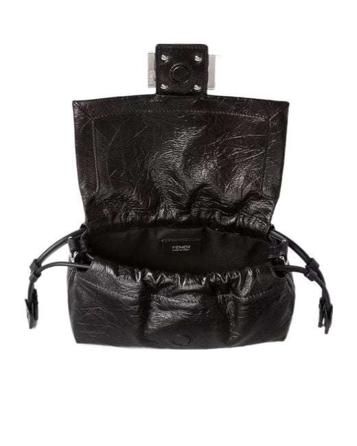 Fendi Black Baguette Soft Small Crackled Leather Mini-Bag