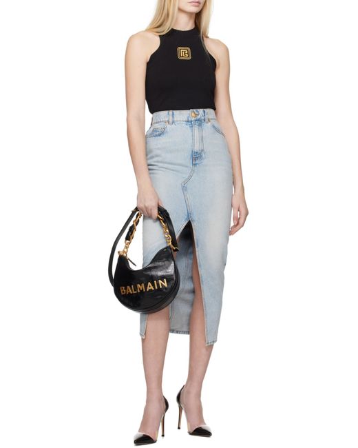 Balmain Blue Denim Midi Skirt