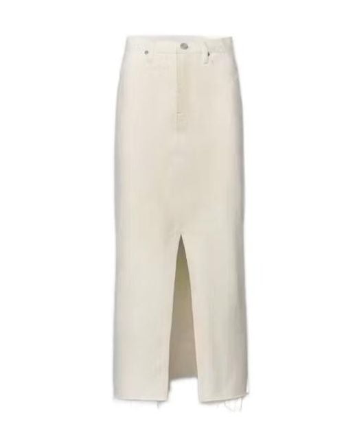 FRAME White The Midaxi Frayed Edge Denim Midi Skirt