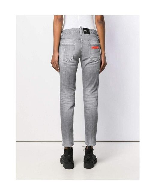 DSquared² Gray Slim-Fit Low Rise Trousers
