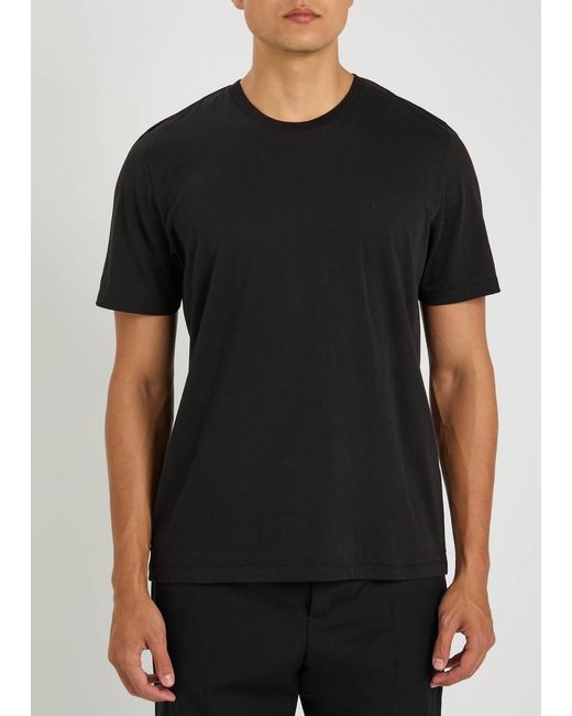 Saint Laurent Black Logo-Embroidered Cotton T-Shirt for men