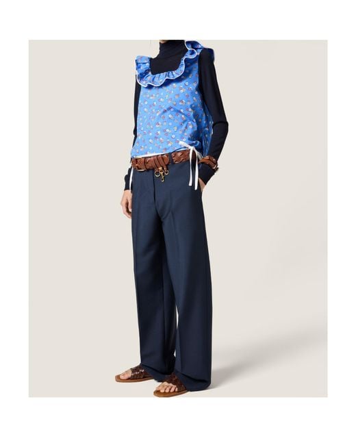 Miu Miu Blue Mohair-Wool Tailored Trousers