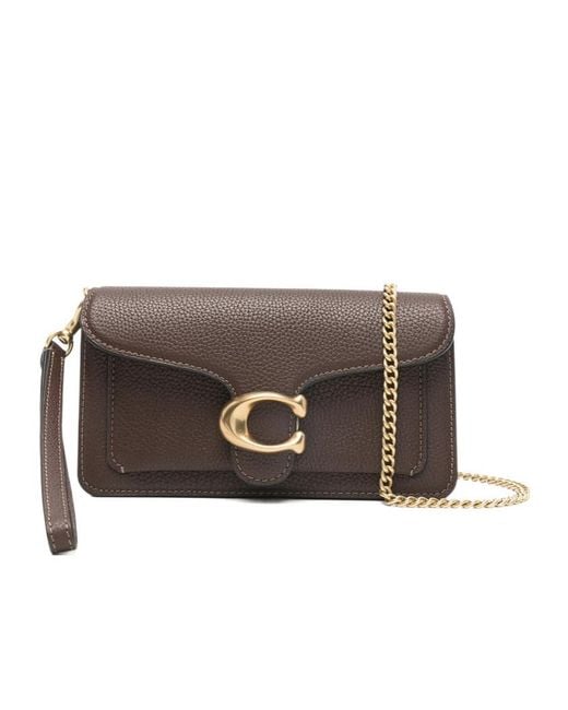 COACH Brown Logo Plaque Chain Crossbody Bag