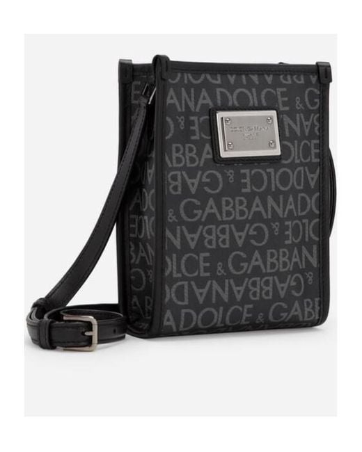 Dolce & Gabbana Black Small Logo Printed Shopper Bag for men