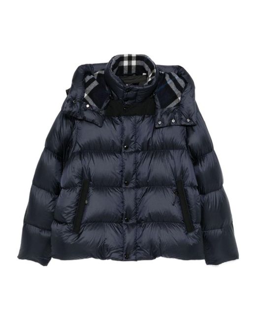 Burberry Blue Quilted Hooded Down Jacket for men
