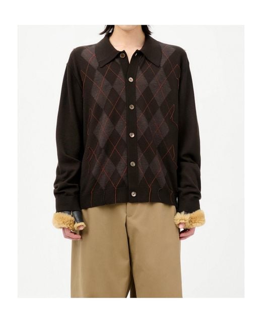 Our Legacy Black Tonal Argyle Pattern Evening Knitted Polo for men