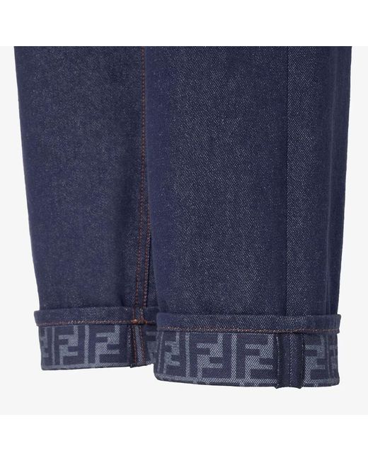 Fendi Blue Logo-Cuff Wide-Leg Jeans
