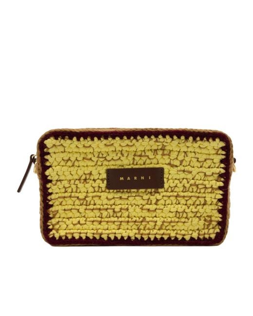 Marni Yellow Textured Woven Designed Shoulder Bag