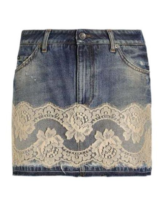 Dolce & Gabbana Blue Lace Detailed Denim Mini Skirt