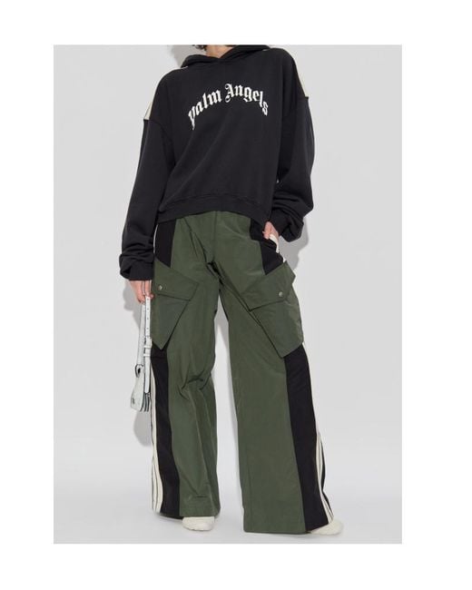 Palm Angels Black Stripe-Detail Logo-Print Hoodie