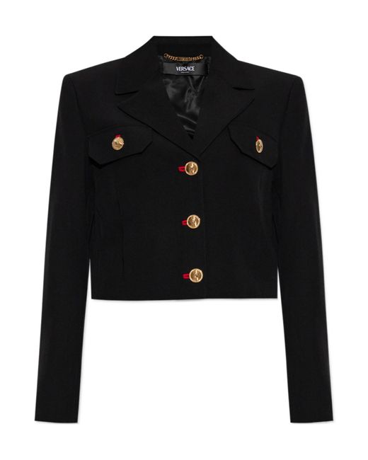 Versace Black Button-Up Cropped Blazer