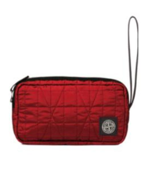 Stone Island Red Wrist Pouch With Inner Compartments And Zip for men