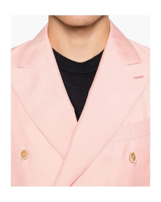 Caruso Pink Aida Double-Breasted Pocket Blazer for men