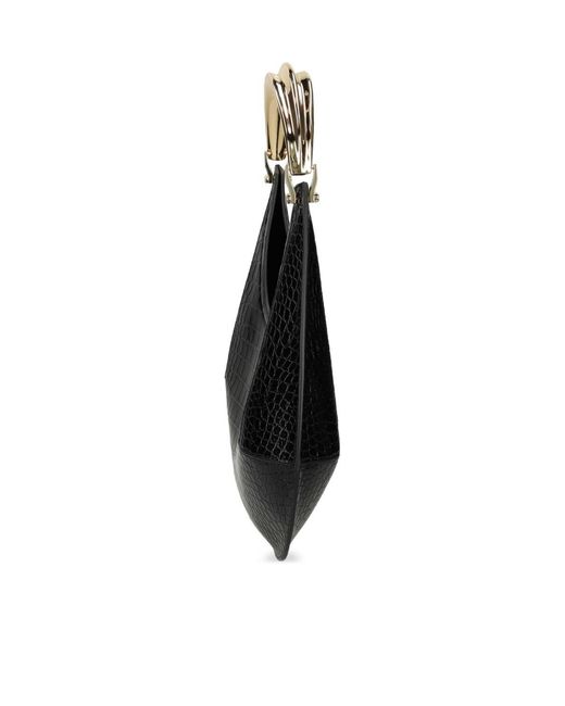 Elisabetta Franchi Black Medium Hobo Bag With Crocodile-Effect