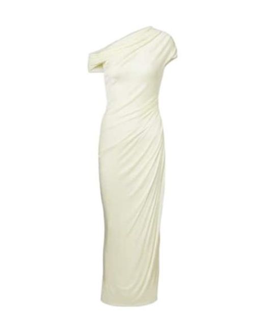 Galvan White Draped One-Shoulder Midi Dress