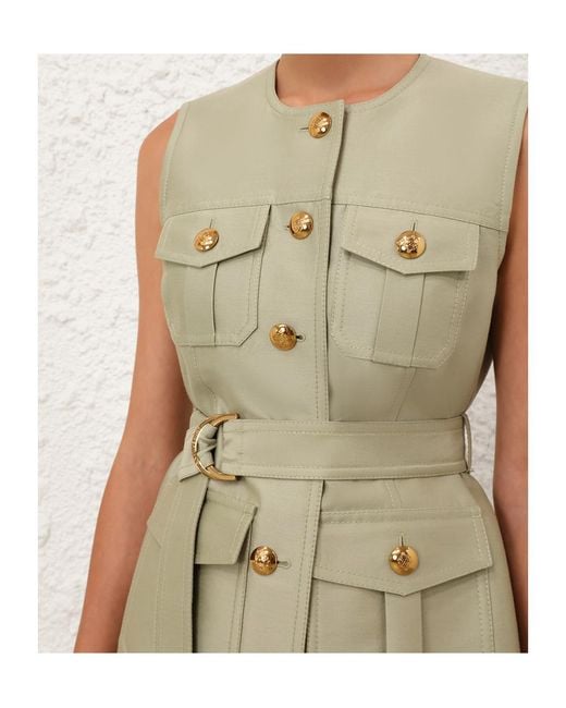 Zimmermann Green Luna Wool Silk Utility Vest
