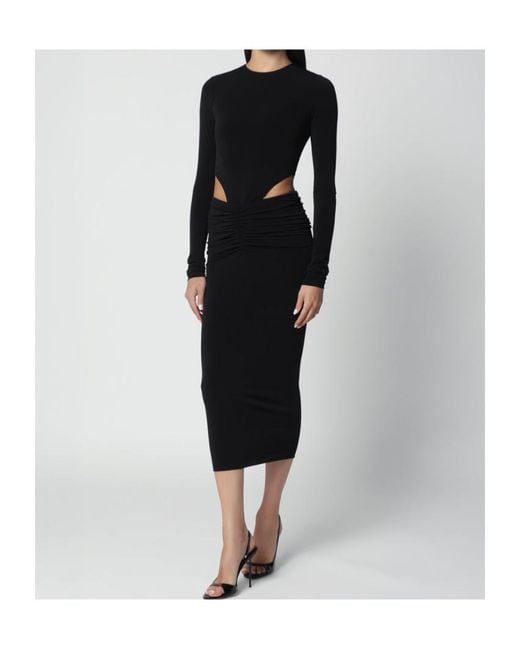 ANDAMANE Black Heloise Cut-Out Ruched Midi Dress