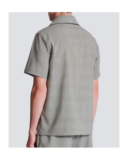 Balmain Gray Short-Sleeved Prince Of Wales Shirt for men