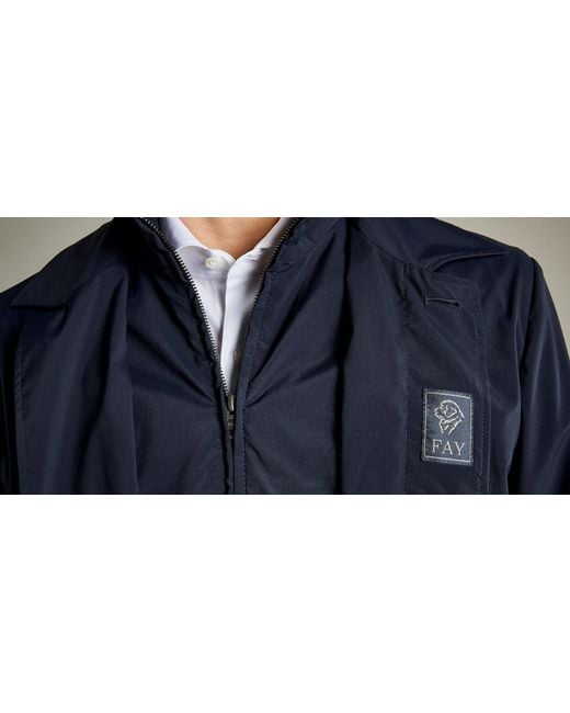 Fay Blue Single-Breasted Long-Sleeved Coat for men