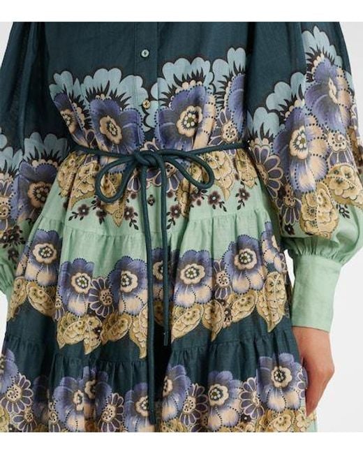 ALÉMAIS Blue Madalena Floral Ramie Shirt Dress