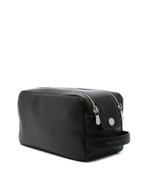 Brunello Cucinelli Black Leather Toiletry Bag for men