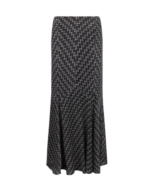 Missoni Black Zig Zag Lame Flared Long Skirt
