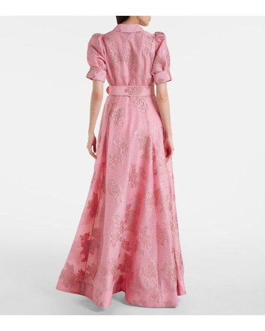 Rebecca Vallance Pink Benette Belted Brocade Shirt Dress