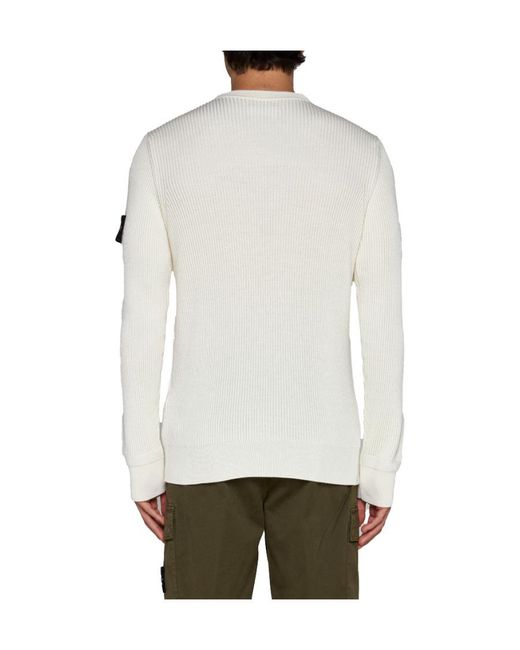Stone Island White Logo Patch Crewneck Knitted Jumper for men