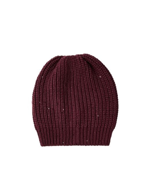 Brunello Cucinelli Red Ribbed Sequin Beanie