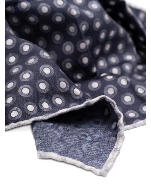 Brunello Cucinelli Blue Geometric Print Silk Scarf for men