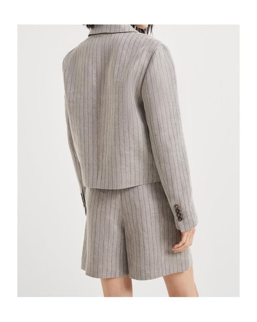 Brunello Cucinelli Gray Single-Breasted Pinstriped Blazer