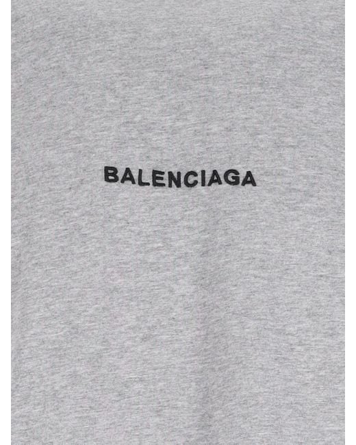 Balenciaga Gray Logo Embroidered Crewneck T-Shirt for men