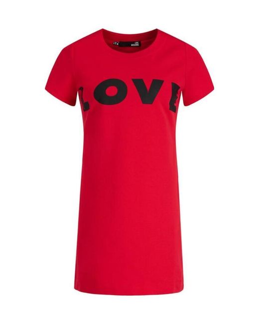 Moschino Red Logo Details T-Shirt Dress