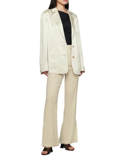 Helmut Lang White Notched-Lapels Satin-Finish Blazer